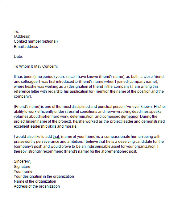 recommendation letter template