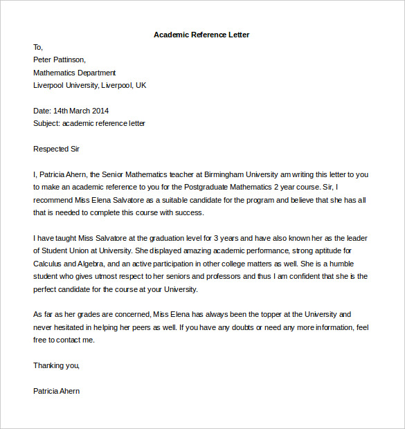 reference letter for apartment