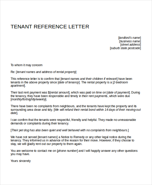 reference letter for apartment