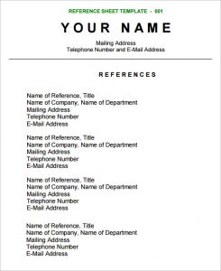 reference sheet template reference sheet template