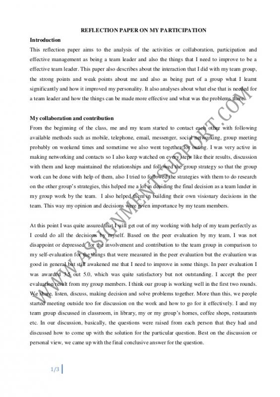 reflection essay samples