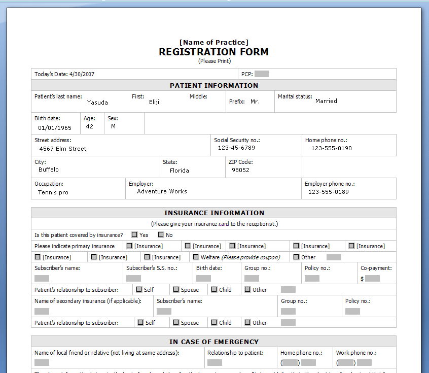 registration form template free