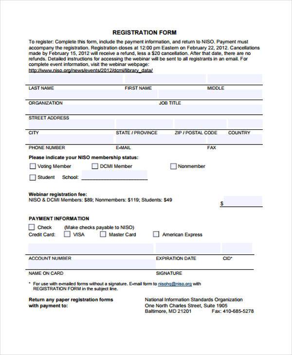 registration form template free