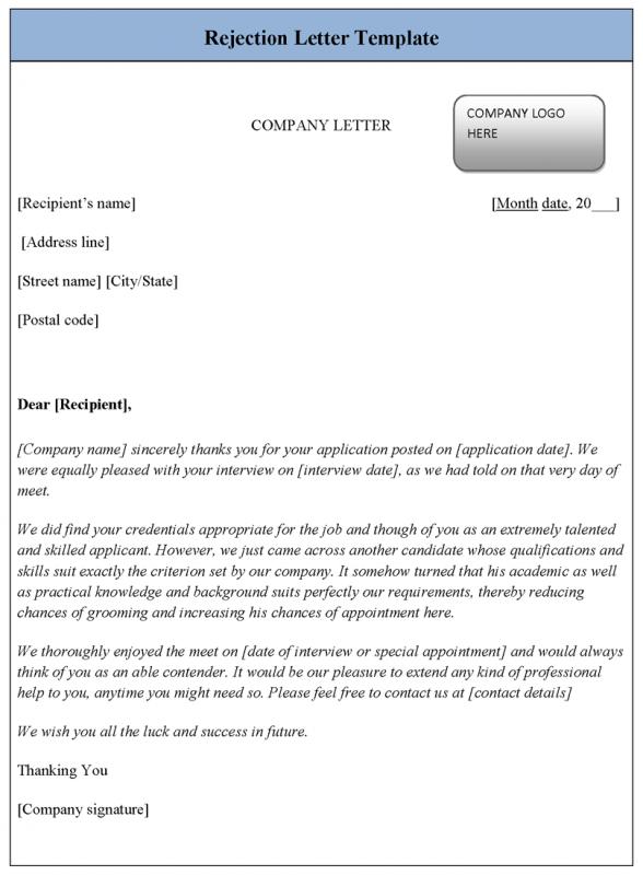 rejection letter template