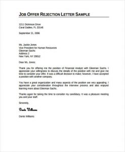 rejection letter template job rejection letter