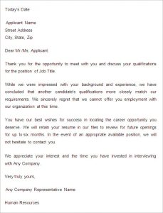 rejection letter template sample application rejection letter