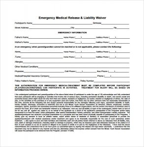 release of liability form emergency medical release liability waiver form