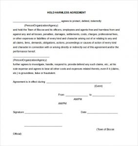 release of liability form pdf generic hold harmless agreement