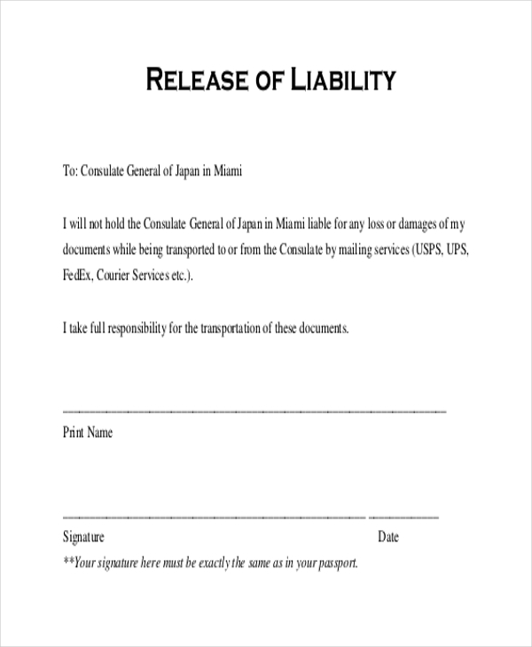 Release Of Liability Form Template Business
