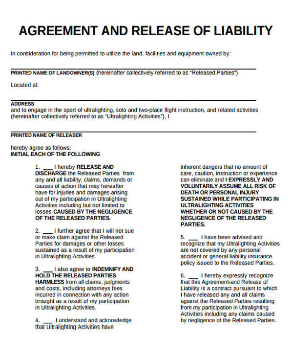 release of liability form