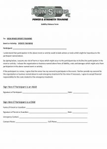 release of liability form template iron spikes liability release form x