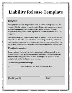 release of liability form template liability form template