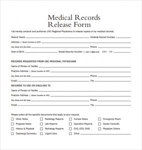 release of records form medical records release form example