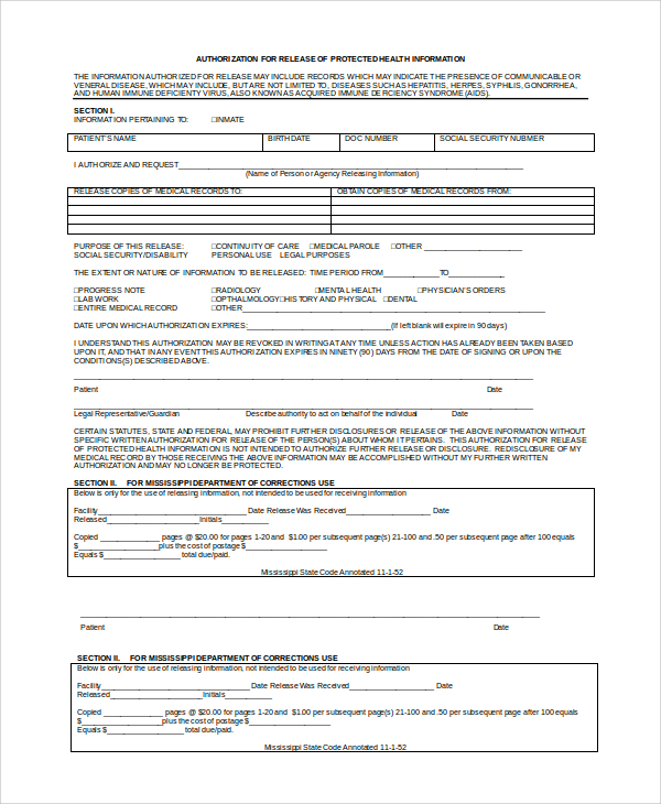 release of records form