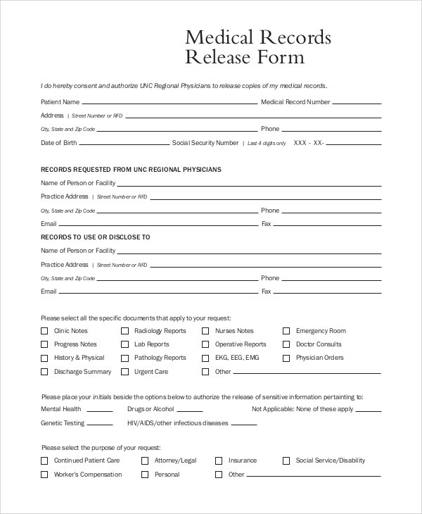 release of records form