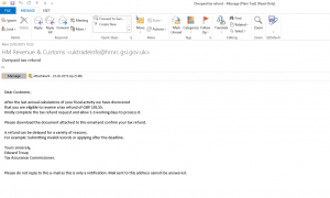 reminder email sample overpaid tax refund