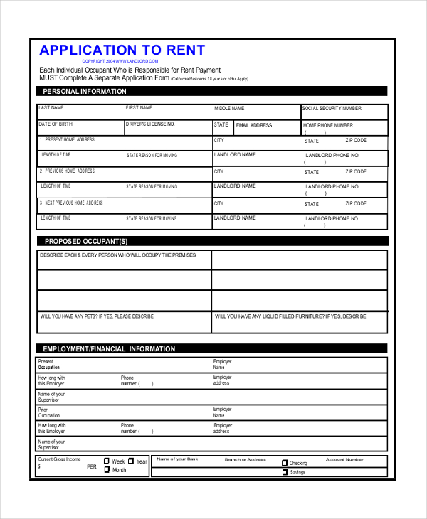 rent application form pdf