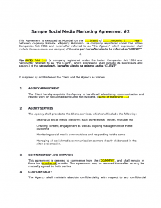 rent contract template sample social media marketing agreement l