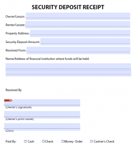 rent paid receipt security deposit receipt template