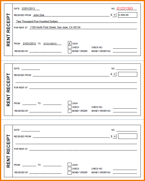 rent receipts forms