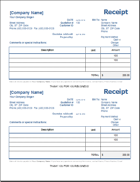 rent receipts template word