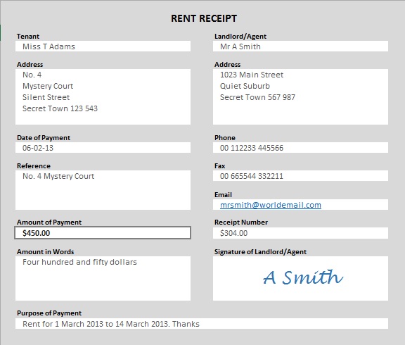 rent receipts template word