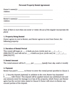 rental agreement doc rental agreement template