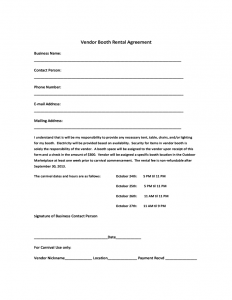 rental agreement forms vendor booth rental agreement template l