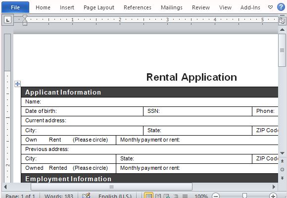 rental application form word