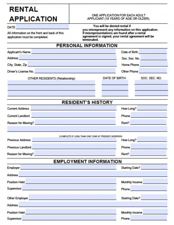 rental application form word