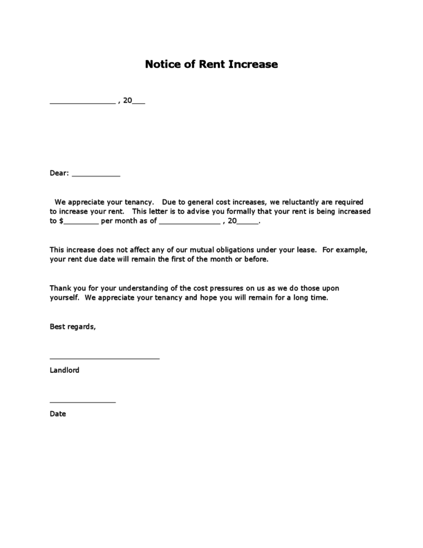 rental increase letter