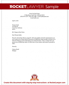 rental increase letter sample rent increase letter form tamplate