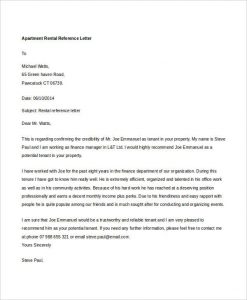 rental reference letter apartment rental reference letter