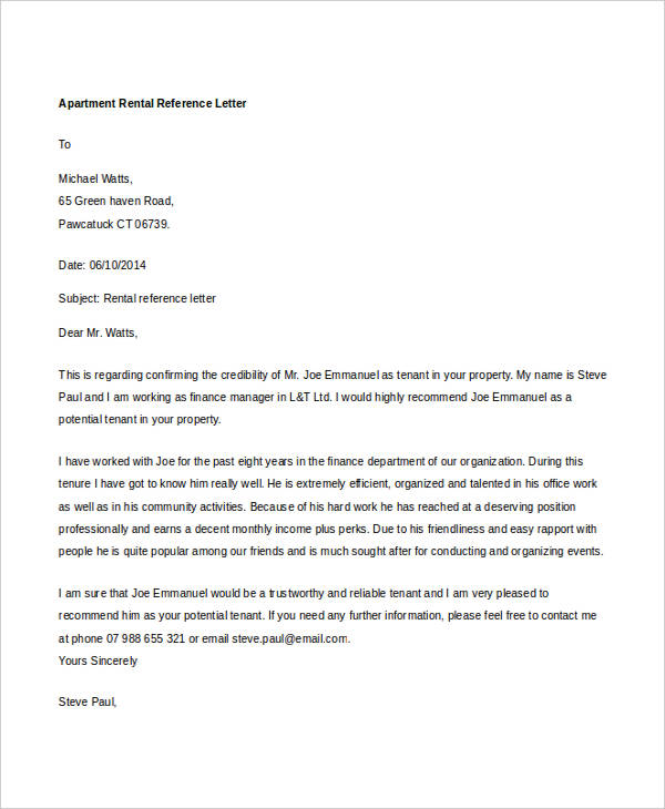 rental reference letter