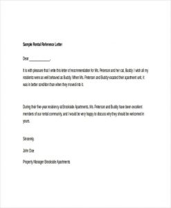 rental reference letter sample rental reference letter