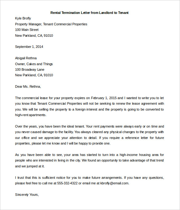 rental termination letter