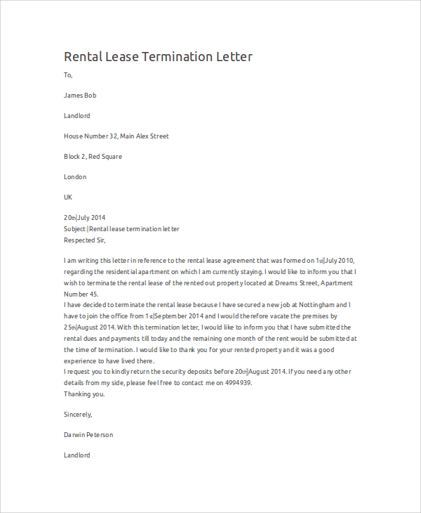 Rental Termination Letter | Template Business