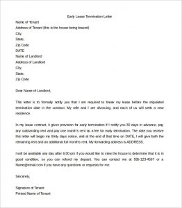 rental termination letter sample early lease termination letter template word download