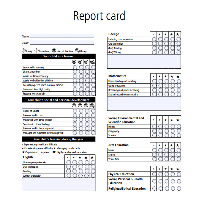 Report Card Template Template Business