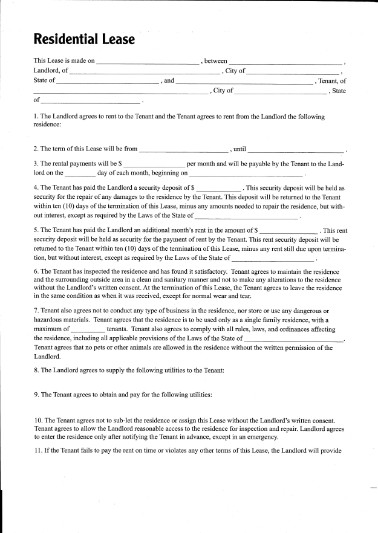 residential rental agreement