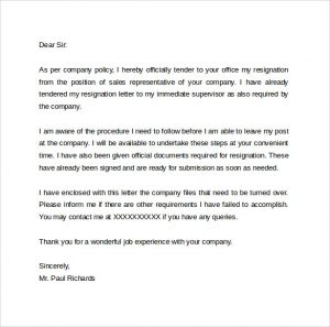 resign letter template resignation letter hr