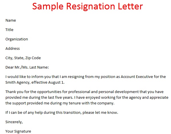 resignation letter format