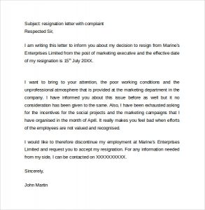 resignation letter template free resignation letter with complaint