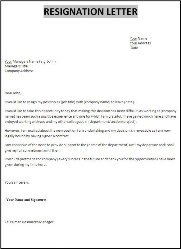 resignation letter template