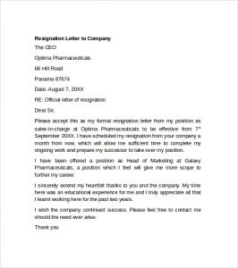 resignation letter template word resignation letter to company