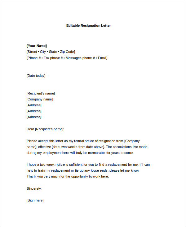 resignation letter templates