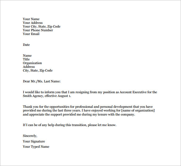 resignation letter templates