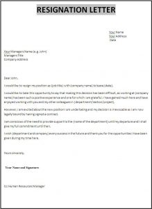 resignation letter templates resignation letter template