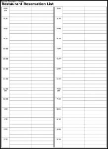 restaurant inventory sheet restaurant reservation list form template x