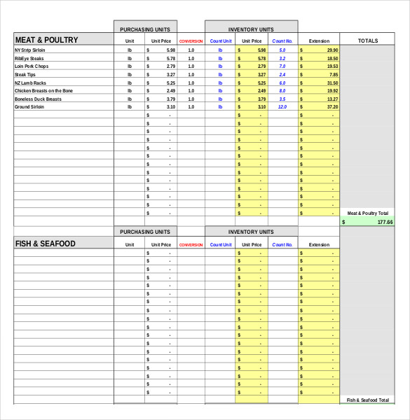 restaurant inventory spreadsheets